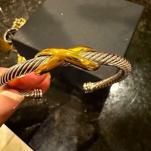 New silver and gold X rope bracelet one size fits all up to 8 inch wrist